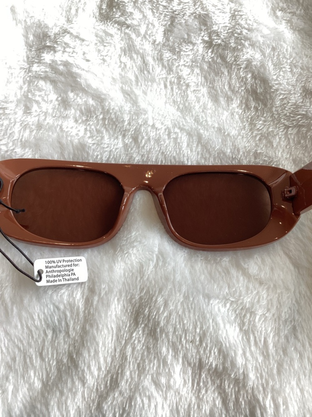Anthropologie Flat Rectangle Sunglasses Elite Eyewear UV Polycarbonate New Mocha - Picture 11 of 11